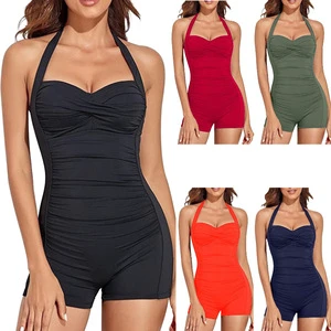New Flat Corner One-piece Swimsuit for Women, Sexy Plus Size Solid Color Swimsuit