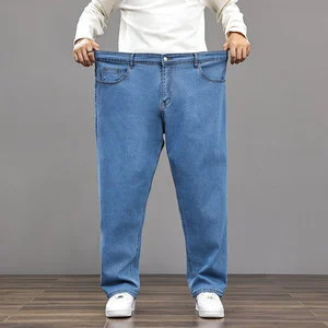 Men's Plus Size Oversized Jeans Loose Fit Men's Lightweight Summer Jeans Straight-Pattern Stretch Casual Pants