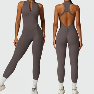 Quality Sleeveless Backless Four-Way Stretch Breathable Plus Size Lightweight Sport Wear Jumpsuit Zip Front One-piece Yoga