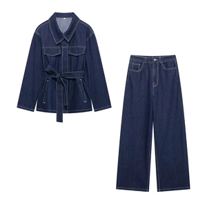 Factory Directly Wholesale Women's Solid Canvas Denim Suit Custom Logo 2-Piece Long Set Skinny Casual Summer Breathable Quick
