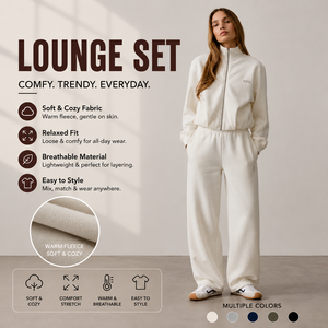 Women Warm Lounge Set Zip Up Stand Collar Relaxed Fit Tracksuit Daily Casual Matching Two Piece Set