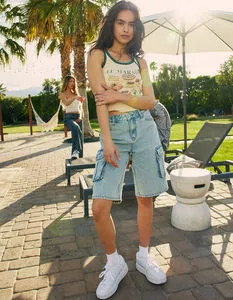 Hot-selling Summer Leisure Waist Straight Knee-length Denim Shorts Female Loose Denim Shorts Female Denim Shorts
