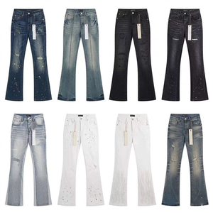 Y2K Flared Distressed Denim Jeans Men Splatter Painted Streetwear Pants Custom Wash Service