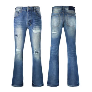 Factory Wide Leg Denim Pants Y2K Solid Baggy Flared Hem Jeans Stretch Bell Bottom Trousers