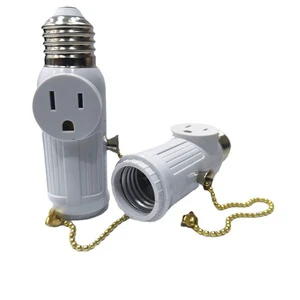 Plastic US 3PIN Power Plug Socket Pull Chain Switch Dual Three Plug E26 Lamp Holder