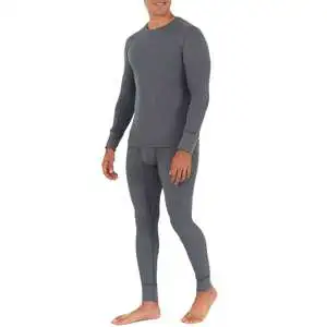 2025 Hot Selling Light Grey Color Thermal Men's Long Johns Suit Customize Cotton Fabric Breathable Winter Wear Underwear Set