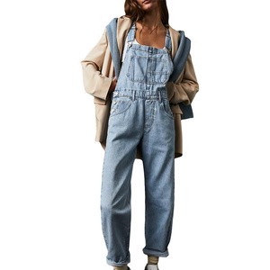 Wholesale Denim Overalls Washed Loose Fit Romper Jumpsuit Women Jeans