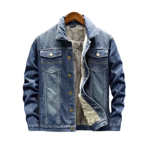 Men's Button Blue Winter Clothing Denim Jacket with Fur Style Coat Custom Denim Jeans and Jackets Sets for Men
