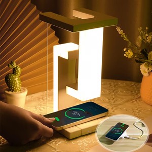 Novelty Modern Floating Lamp DC E26 Detachable Wireless Charger Touch Control Eye-Caring LED Light Dimmable for Bedroom/Office