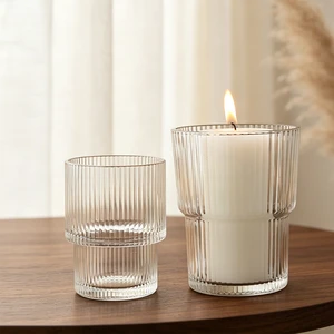 Minimalist Vertical Ribbed Glass Candle Jars 5oz 11.8oz Empty Transparent Striped Candle Holders For Home Wedding Spa Decor
