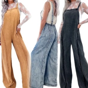 New 2024 Adjusted Strap Casual Loose Baggy Women's Wide Leg Jean Denim Suspender Overalls Jumpsuit