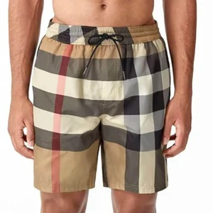 Luxury Plaid Men's Swim Trunks Checkered Beach Shorts Board Shorts Drawstring Waist Quick Dry 100% Polyester