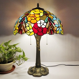 European Style Glass LED Table Lamp with Pastoral Rose Design for Living Room Study Dining Room Use