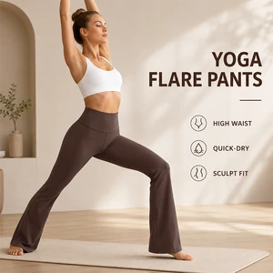 Women High Waist Flare Leggings Quick Dry Breathable Buttery Soft Yoga Pants High Elastic Sculpt Fit Solid Micro Flare Workout