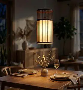 Premium Wabi Sabi Japanese Bamboo Pendant Light Minimalist Wood Ceiling Lamp Japandi Zen Dining Room Lighting Supplier