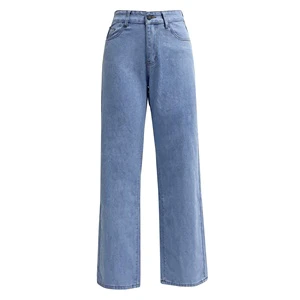 New High Waisted Washed Women's Jeans Fashionable and Versatile Model Straight Leg Pants