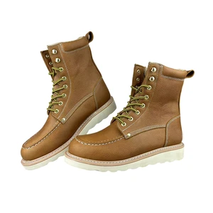 8 Inch Steel Toe And Midsole Lace-Up Work Safety Shoes For Factory Mining Construction High-ankle Leather Boots