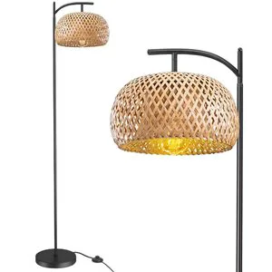 Asian Style Retro Decorative Bamboo Woven Floor Lamp for Study Bedroom Dining & Living Room New Chinese LED Light Source