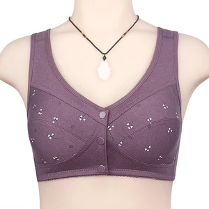 Wireless Vest Style Plus Size Bra for Full Figure Elderly Women Thin Cup Front Closure Printed Bra with Long Lasting Stretch