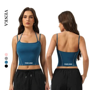Women's Lightweight Fitness Tank Top Ladies Gym Running Vest Double Strap Padded Halter Top Contrasting Colors Plus Size