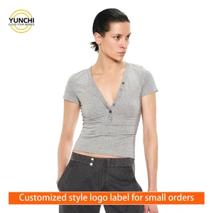 YUNCHI 2520 Customized Plus-size Casual Versatile Simple and Comfortable V-neck Short-sleeved Women's T-shirt