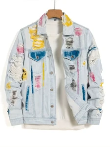 Men's Fitted Denim Jacket Stretch Jean Jackets Fashionable Design Top Quality Material Customize Logo Men's Denim Jacket