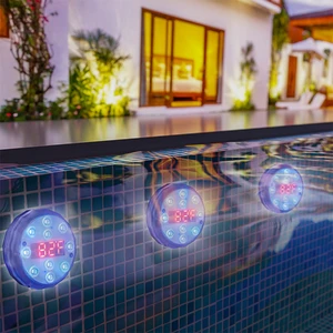 10 LED RGB Submersible Pool Light with RemoteControl & Water Temperature Display, IP68Waterproof Underwater LED