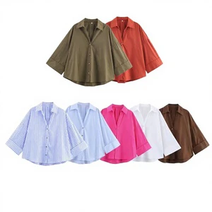 ZEVITY Women's Summer New Style Candy Colors Casual Business Shirt Ladies Fashion Wide-Sleeve Lapel Kimono Blouse Shirt Tops