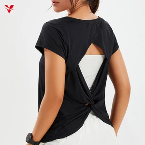Wholesale Women Sports T-shirt Yoga Short Sleeve Top With Side Mesh Running Gym Sportswear Girls Fitness Yoga Top 2139