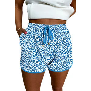 Plus Size Leopard Women's Summer High-Waist Casual Shorts Wide-Leg Hip Hop Style Jogging Running Elastic Waist