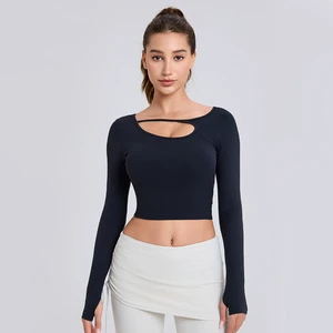 Yoga Clothes Tops Women's Long-sleeved with Chest Pads Hollow and Thin Sports Running Leisure, Training Fitness Clothes