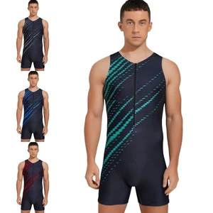 Men Printed Athletic Bodysuit Jumpsuit Wrestling Singlet Sport Wear Supplier for Exercise Workout Cycling Wrestling Jogging