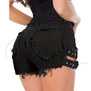 Wholesale Custom Women's Formal Simple Denim Crocheted Straight Jeans Shorts Mid-Waisted Summer Washed Breathable Print Pockets
