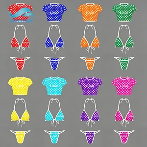Custom Polka Dot Set High Quality Lace Up Backless Low Rise Waist Sculpting Stretch Womens Bikini Beachwear Two Piece Set