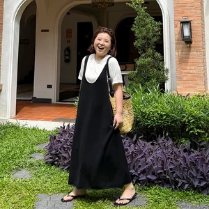 Spring and Summer Knitted Vest Style U-neck Drape a Version 200 Pounds Camisole Style Plus Size Women's Dress