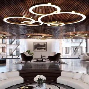 Modern Hanging Lamp Living Room Hotel Circle Pendant Light Design 3 Ring Acrylic Gold Luxury Round Led Chandelier