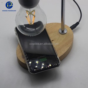 Magnetic Floating LED Desk Lamp with Wireless Charging Wood Base Smart Eye-care Levitating Light for Home Office