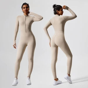 Custom Fitness Bodysuit Activewear Zip Yoga Jumpsuit One Piece Womens Sport Jumpsuit Workout Compression Jumpsuit With Zipper