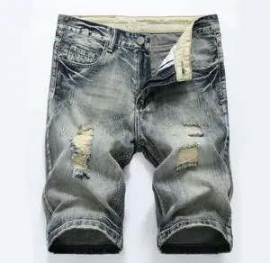 Men's Slim Fit Fashion Short Jeans Casual Jeans With Holes Ripped Men's Denim Shorts Size 28-42
