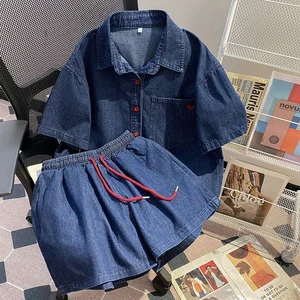 Spring New Style Best-selling Eco-Friendly Quick Dry Casual Daily Trend Regular Button-down Denim Set for Women