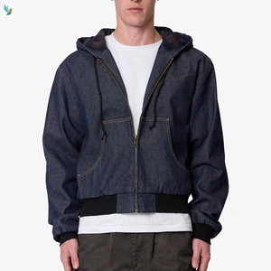 Custom Embroidered Men's Workwear Streetwear Zipper Denim Sun Faded Vintage Denim Jacket