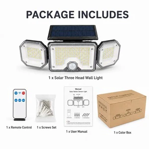 Outdoor Solar Security Wall Light 3 Adjustable Heads Remote Control 2400mAh IP65 Motion Sensor Lamp