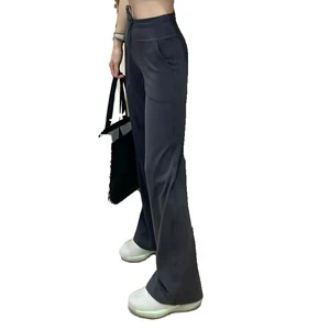 Straight-leg Women's Yoga Pants, Casual Drawstring High-waisted Wide-leg Pants