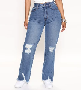 Women's Casual Regular Fit Straight Mid Waist Breathable Waterproof Eco-Friendly Vintage 4 Seasons Customizable Denim Jeans