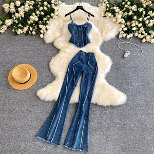 Fashion Women Suits 2 Piece Women's Denim Set Sexy Slim Pants Two-piece Outfit Two Piece Set