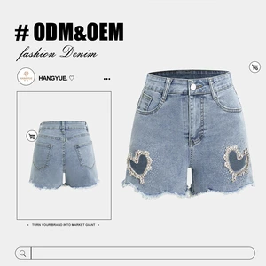 Hangyue Customization-Women's Straight Denim Jeans-Hot Drilling Technology Breathable Mid-Waist Solid Dark Wash Casual Summer
