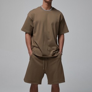 Custom Logo Printing Men's Fitness Sportswear Set Casual Solid Color Two-Piece Tshirt Shorts XL Size For Summer Track Suits
