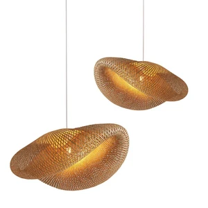 Indoor Chandelier Bamboo Rattan Hand-woven Pendant Lamp for Restaurant Handmade Bamboo Lamp Shade Pendant Lights Contemporary