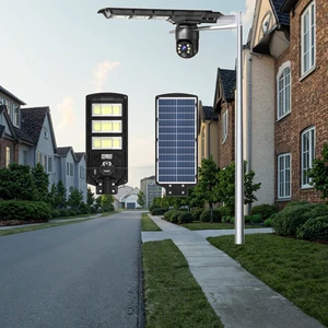 All in One Led Solar Security Street Light Lamp Outdoor Lighting Solar Road Light With Cctv 4g Camera