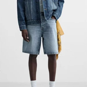 Manufacture OEM Service Men's Summer Vintage Casual Straight-leg Denim Shorts Man Stripe Pocket Zipper Fly Jeans Shorts